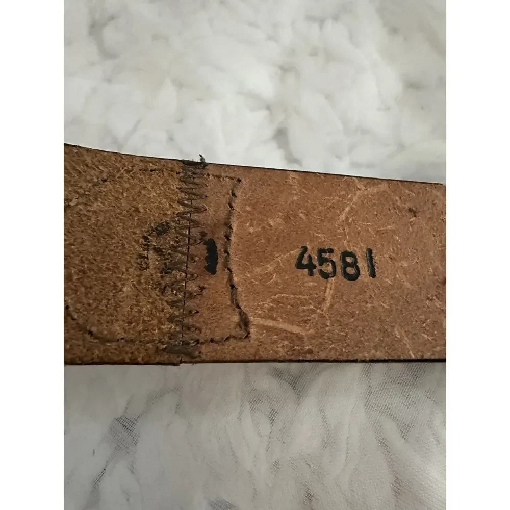 VTG TOOLED buckle belt RUSTIC cowhide 36 leegin WESTERN brown leather cowboy